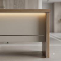 Bureau de direction moderne avec plateau en bois, armoire latérale et chaise en cuir pour PDG, directeur, mobilier de bureau commercial