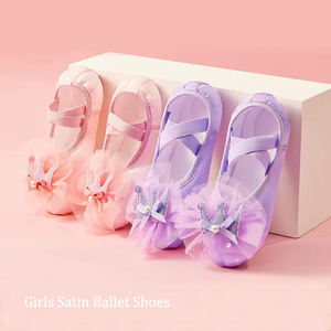 Zapatos <span class=keywords><strong>de</strong></span> <span class=keywords><strong>Ballet</strong></span> <span class=keywords><strong>de</strong></span> Satén para Niñas, Estilo Princesa, con Suela Suave y Corona, para Danza, Tendencia 2026 - Product Image 1