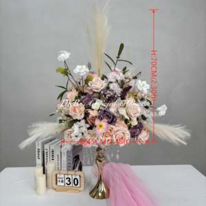 Centres <span class=keywords><strong>de</strong></span> <span class=keywords><strong>table</strong></span> à fleurs 45cm Boho <span class=keywords><strong>Chic</strong></span> violet et rose avec fleurs violettes blush herbe <span class=keywords><strong>de</strong></span> pampa pour événements intérieurs romantiques - Product Image 6