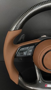 Volante de Cuero y Fibra de Carbono Forjado Personalizado de Fábrica, Color Marrón y Negro, Compatible con Audi A3 <span class=keywords><strong>A4</strong></span> A5 A6 B8 Q3 Q5 Q7 TT - Product Image 4