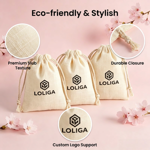 Pochettes en coton et lin personnalisées avec cordon de serrage, impression de logo, sacs cadeaux recyclables pour bijoux et petits articles - Product Image 2