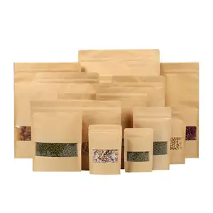 Sacchetto di carta kraft a fondo piatto di alta qualità sacchetti di carta per la protezione dell'ambiente imballaggio di carta kraft stand up pouch wide