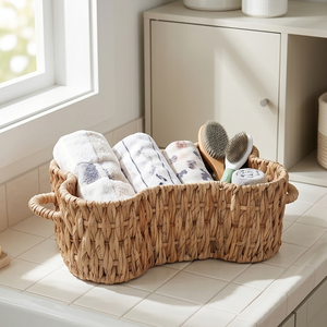 Panier de rangement tressé en forme d'os pour chien avec poignées, boîte de rangement en osier naturel pour jouets d'animaux, plateau pour chiens - Product Image 6