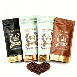 ถุงกาแฟแบบตั้งได้ ก้นแบน ผลิตจากอลูมิเนียมฟอยล์และพลาสติก ปิดผนึกได้ พร้อมซิปล็อค พิมพ์ลายตามสั่ง ปั๊มฟอยล์ทอง - Product Image 6