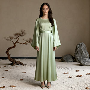 Robe Abaya en satin polyester de luxe pour femmes musulmanes, élégante, sur mesure, fournisseur OEM en gros - Product Image 1