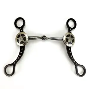 Western Style Antique Training Horse Bit Decorated with German Silver Texas Star Concho & SS Dots Trims