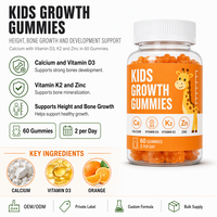 Gummies de croissance pour enfants : Soutien au développement osseux, calcium, vitamines D3, K2, zinc, sans sucre, marque privée, vente en gros
