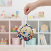 Porte-clés en peluche rond personnalisé en polyester doux, motif dessin animé mignon, haute qualité, pour fans d'anime
