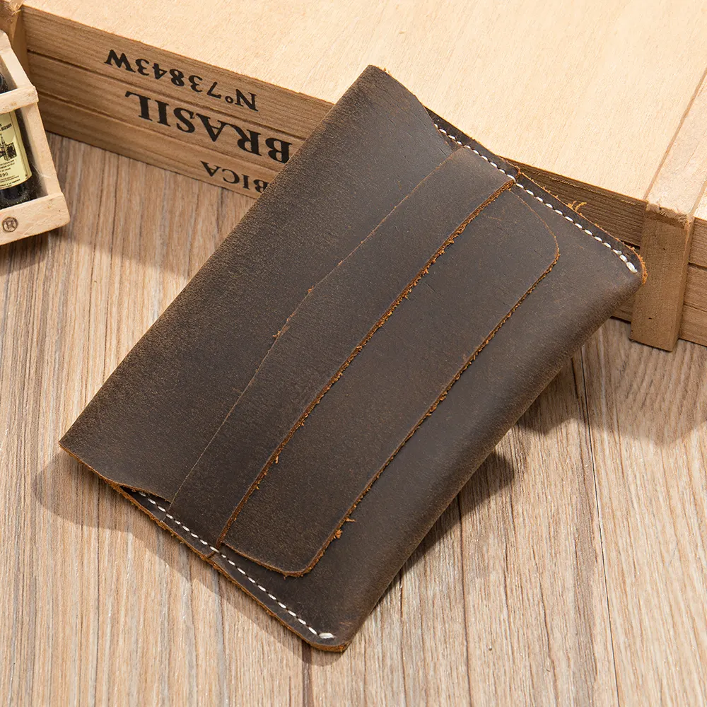 Custom Vintage Minimalist Slim Leather Wallet Men Card Holder Wallet Leather Coin Purse Genuine Leather Purse Women