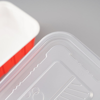 Boîte Bento Carrée Ondulée Rouge et Blanche en PP Jetable, Contenant à Emporter de Shandong, Épaisseur 1-3mm, pour Repas de Riz, Viande et Légumes