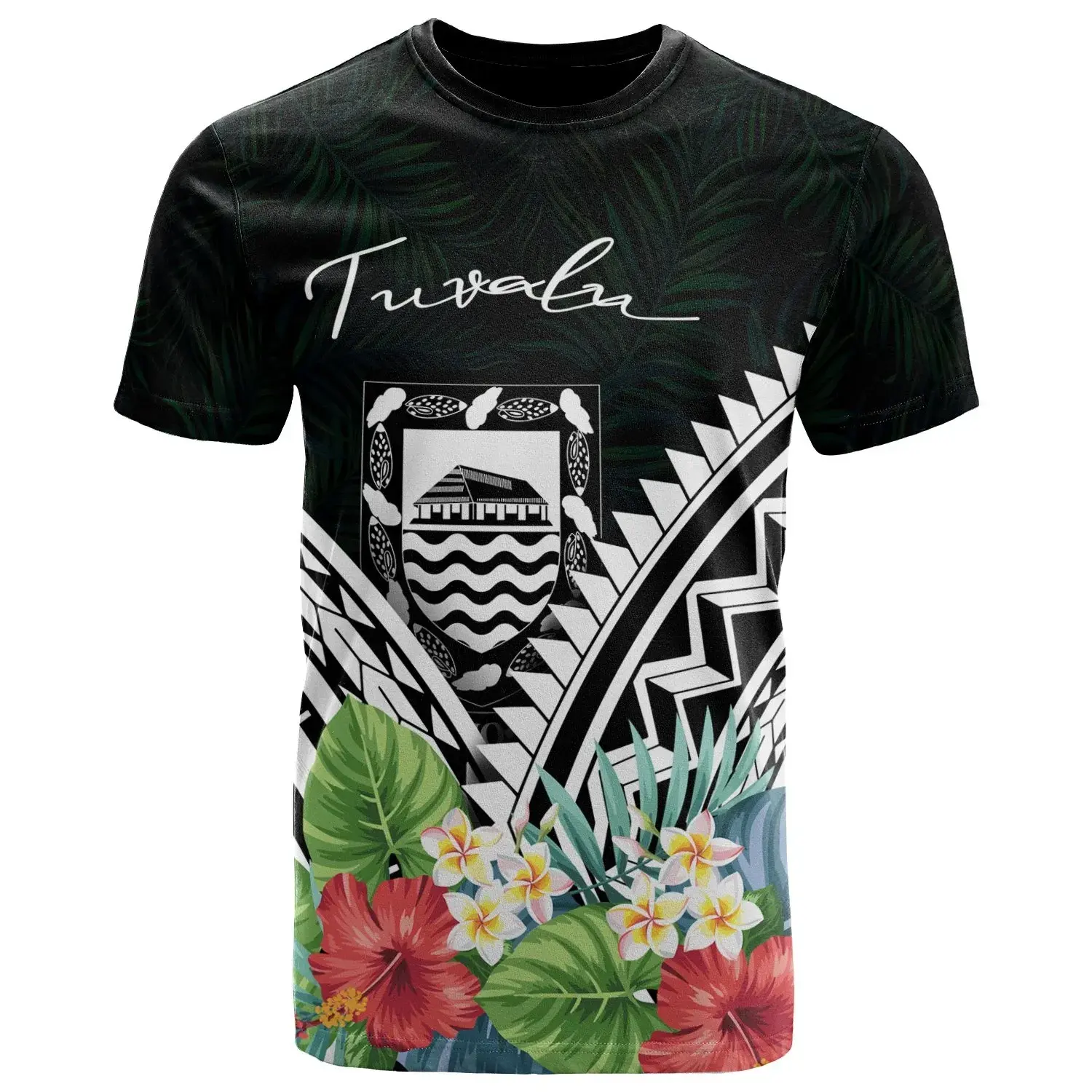 Tuvalu armoiries polynésiennes fleurs tropicales t-shirt livraison directe produits 2023 à la mode polyvalent hommes Streetwear t-shirt décontracté