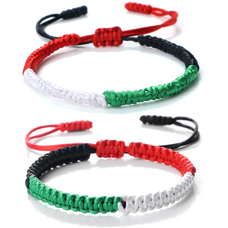 Braccialetto Palestinese Fatto A Mano In Cotone Intrecciato – Colori Verde, Rosso, Bianco E Nero, Regolabile, Stile Etnico