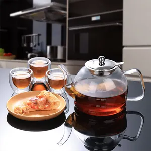 Teiera in vetro con piano cottura e microonde (50 once) con infusore in vetro per tè sfuso rimovibile bollitore per tè teiera