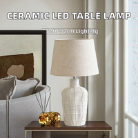 Lampe de table en céramique moderne avec abat-jour en lin, lampe de lecture LED à intensité variable pour la décoration de la maison, lampe de bureau, base E27, alimentation secteur AC