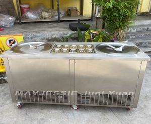 Machine à glace roulée thaïlandaise à double plaque, machine à glace roulée, prix de fabrication avec un <span class=keywords><strong>petit</strong></span> bac - Product Image 3