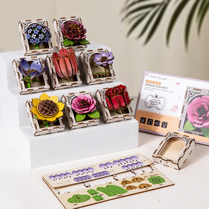 Handmade 3D Stereo Refrigerator Stickers Creative DIY Assembly Model with Wood Floral Decorations Puzzle-like Puzzle for Kids - Product Image 1