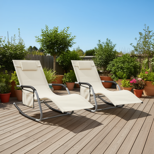 Lettini Prendisole in Textilene Crema con Schienale Reclinabile, Arredo da Esterno con Telaio in Metallo, Design Contemporaneo Resistente ai Raggi UV - Product Image 2