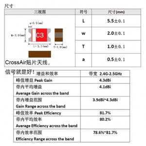 Antena de Chip 2.4G <span class=keywords><strong>CrossAir</strong></span> CA-C03, Antena Bluetooth Wifi C3 de Cerámica PCB Integrada, Antena SMD - Product Image 5