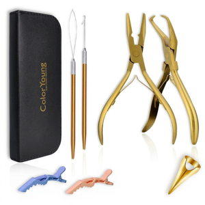 Nano Rings Hair Extension Tools Application Plier Kit Pulling Loop Tool C Type <b>Needles</b> Stainless Steel Crimper High Quality - Product Image 1