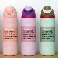 Bouteille d'eau isotherme en acier inoxydable 24 oz avec couvercle à paille