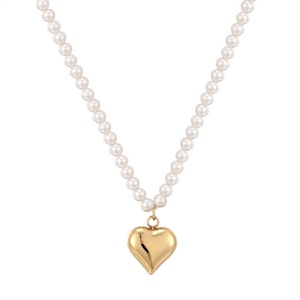 Collier en acier inoxydable plaqué or 18 carats avec fermoir OT tendance, motif fleur et perles - Product Image 2