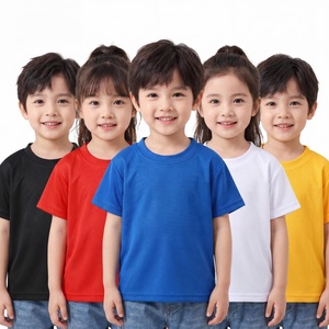 T-shirt estiva 100% poliestere, nuova collezione, vestibilità ampia, tinta unita, per bambini e bambine, versatile, a mezza manica, girocollo, top semplice. - Product Image 1