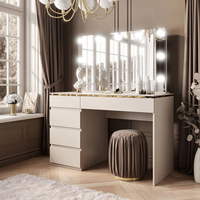 Table de toilette moderne en bois avec miroir et éclairage LED, tiroirs pour chambre et hôtel