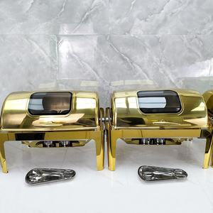 Juego de Catering de Acero Inoxidable Dorado de Lujo de 9L, Olla Eléctrica Interior Caliente, Servidor de Buffet para Bodas, Hotel, Suministro de <span class=keywords><strong>Alimentos</strong></span> - Product Image 6