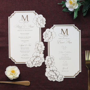 Cartes <span class=keywords><strong>de</strong></span> menu élégantes en papier <span class=keywords><strong>de</strong></span> forme irrégulière avec bordure florale et estampage à chaud doré, <span class=keywords><strong>texte</strong></span> personnalisé pour <span class=keywords><strong>mariage</strong></span>, fête ou événement - Product Image 5