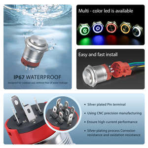 Pulsante a Pressione Illuminato in Metallo <span class=keywords><strong>da</strong></span> 22mm, Interruttore Luminoso 1NO1NC, Lampada in Acciaio Inox Rivestito in Ottone Cromato, IP65 Impermeabile, per Arduino - Product Image 3