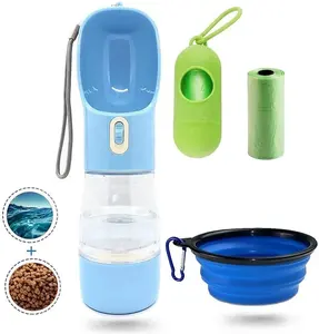 Portable Dog Travel Water Dispenser with Food Container and poop bag for pet outdoor hiking