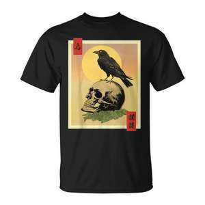 Camiseta japonesa con diseño de calavera y cuervo, estilo Ukiyo E, Kanji, era Edo - Product Image 1