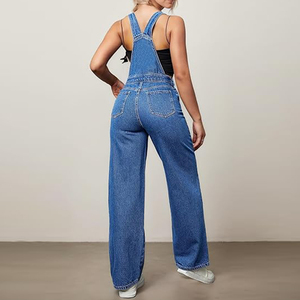 Quần yếm denim nữ kiểu dáng thẳng, chất liệu jean, phong cách đường phố, kiểu dáng rộng, có dây đeo điều chỉnh, đã qua xử lý làm mềm - Product Image 2