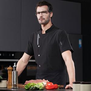 Chemise de <span class=keywords><strong>Chef</strong></span> Unisexe en Twill de Soie Glacée à Séchage Rapide, Polyester/Coton, Manches Courtes, Légère et Respirante, Uniforme de <span class=keywords><strong>Chef</strong></span> pour Restaurants - Product Image 4