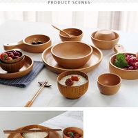 Vente en gros de bols à pâte en bois d'acacia rustique personnalisés ensemble de service de salade de fruits artisanale en bois