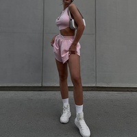 L801028 Ensemble de vêtements de détente personnalisés pour femmes Débardeur côtelé Y2k Soutien-gorge de sport Jogger ample Sweat vierge Ensemble short 2 pièces pour femmes
