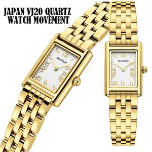 Montre-bracelet carrée de luxe pour femme Besseron en acier inoxydable, design simple à quartz, mouvement japonais, style affaires/mode, bracelet en cuir S - Product Image 6