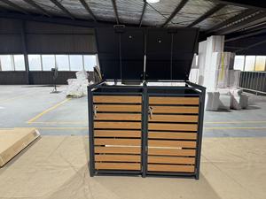 Poubelle <span class=keywords><strong>de</strong></span> jardin à roulettes en acier métallique, double, facilement assemblable, pour 2 poubelles, pression naturelle - Product Image 4
