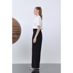 Pantalones Negros Básicos Plisados Elegantes para Mujer, para Oficina y Uso Diario, Ajuste Cómodo y Ligeros - Product Image 4