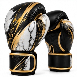 Guantes de Boxeo Negros con Detalles en Dorado, de Cuero PU, con Correa Ajustable para la Muñeca, Ligeros, para Artes Marciales - Product Image 1