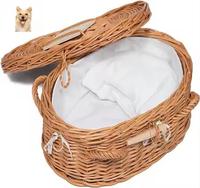 Ataúdes de mimbre natural para mascotas con revestimiento, placa de identificación, cinta blanca, asas de cuerda de yute, cierre de espiga y bucle