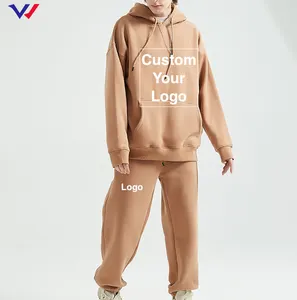 Özel logo boş polar sweatpants ve hoodies set unisex açık koşu rahat 2 parça hoodie seti