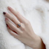 Bague en argent sterling 925 avec pierre précieuse géométrique, ciel nocturne, étoiles, vintage, fantaisie, mariage, fête, femme, labradorite grise