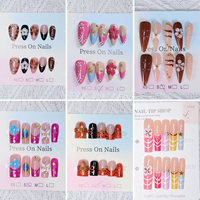 Ongles à presser longs en acrylique sur mesure, forme amande, couverture complète, logo fleur 3D, vente en gros pour chaînes de salons de beauté