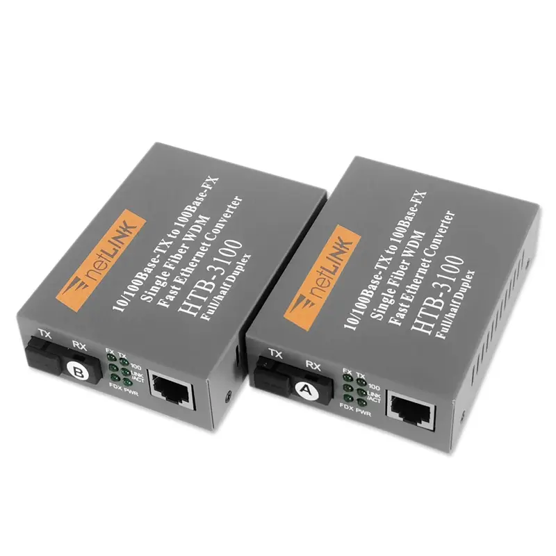 1 çift HTB-3100 20KM AB 10/100Mbps tek modlu tek Fiber SC Port A 1310nm-TX, B optik medya dönüştürücü nm-tx Fiber
