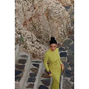 Robe de soirée vert Electra, bustier, coupe Empire, à volants hauts, élégante, avec fines bretelles spaghetti, pour banquets, été, plage, translucide, XS - Product Image 5