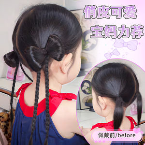 Pelucas infantiles bonitas con lazo, pinzas para el pelo con cola de caballo trenzada, alambre de alta temperatura, multifunción, uso diario, para cualquier forma de rostro - Product Image 2