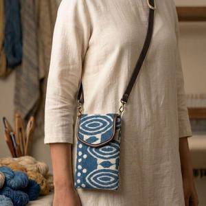 Hand Block Print Indigo Phone Sling Bag Wholesale Cotton Mobile Crossbody Pouch Handmade Travel Bag Export India - Product Image 1
