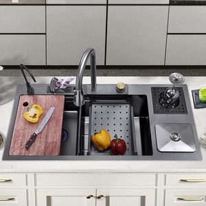 Fregadero de Cocina Grande de Acero Inoxidable 304 con Cubo de Basura Integrado, Lavabo Doméstico - Product Image 3