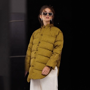 Veste matelassée en satin de style néo-chinois pour femmes, manteau léger <span class=keywords><strong>mi</strong></span>-long avec boutons à nœuds chinois, automne - Product Image 5